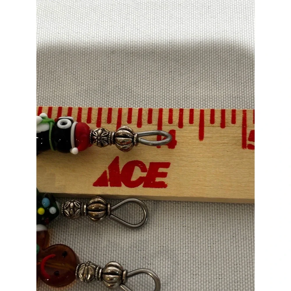 Christmas Beaded Lampwork Glass Cocktail charcuterie Picks snowman tree festive